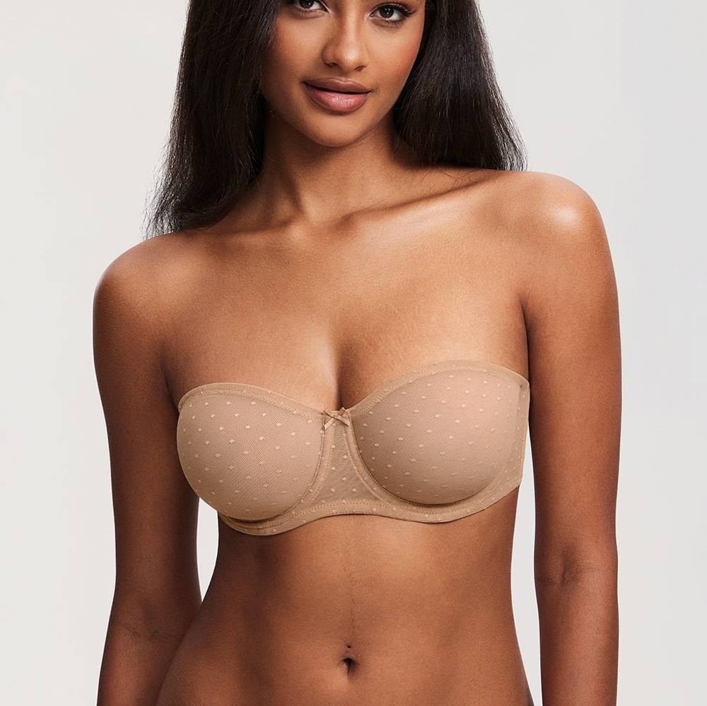 Dobreva Mesh Strapless Bra Unlined Unpadded Underwire Size 38B Lingerie Beige